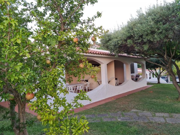 Una casa con veranda circondata da alberi su un prato.